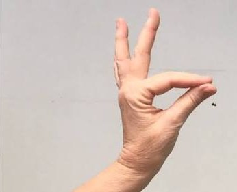 Hand seen from the side, thumb and index fingertips touching